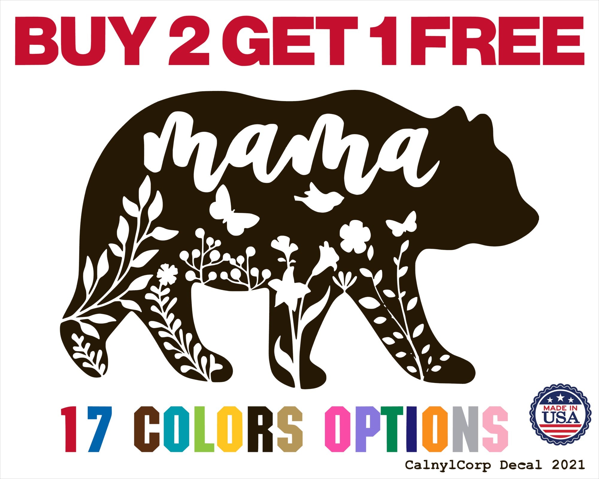 Flowers Bear with Mama Vinyl Sticker Decals