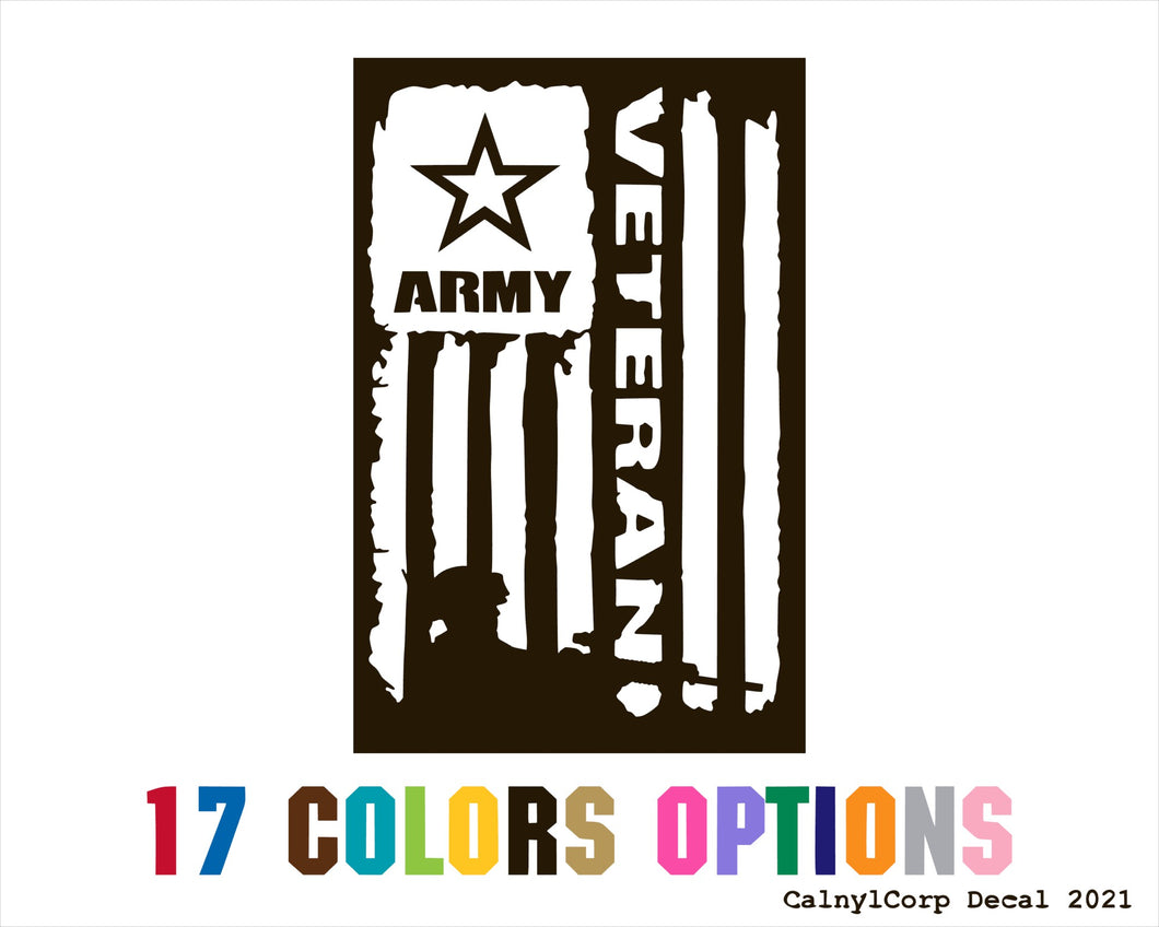 Army Veteran Flag with Soldier Vinyl Sticker Decals